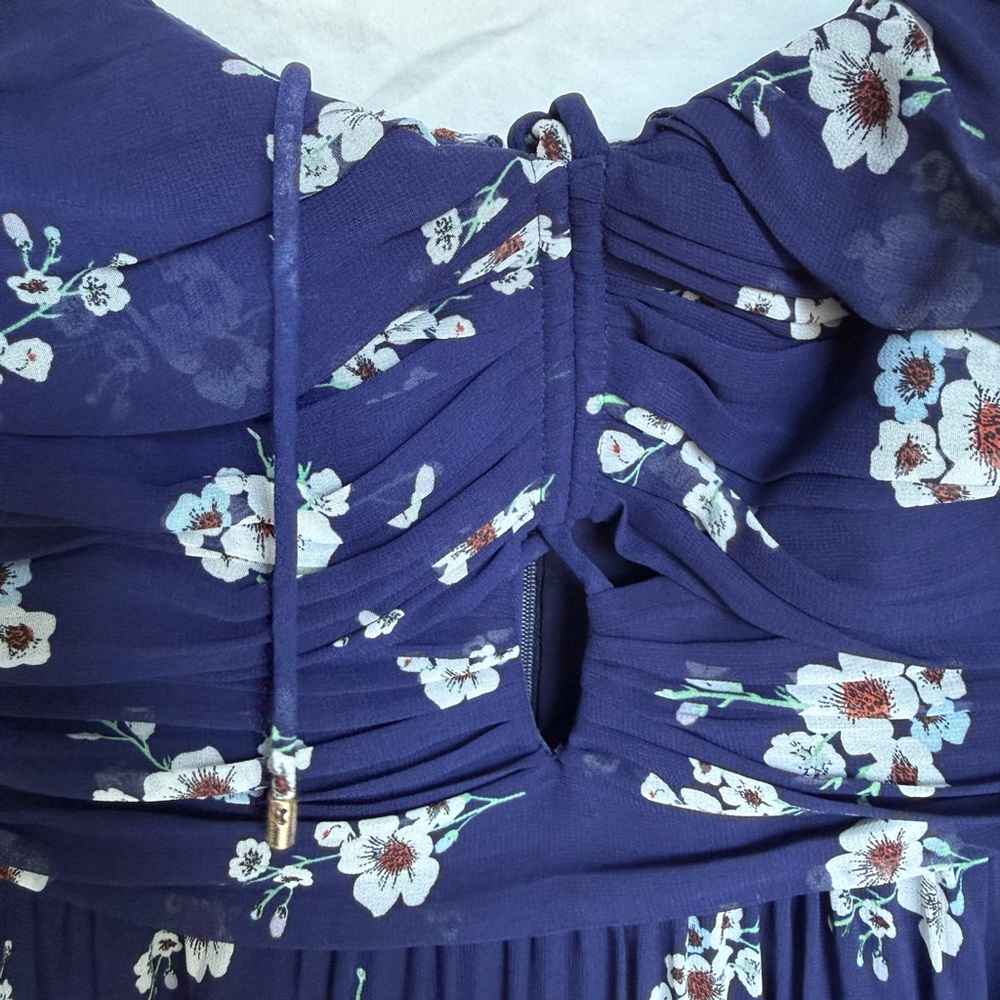 Self-Portrait Pansy Print Chiffon Cut Out Midi‎ Dress Floral US 8 - Picture 6 of 10